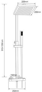 Gamma Cube, sprchová súprava s termostatickou batériou, hlavovou a ručnou sprchou, výška 91-135cm, čierna matná, GMA-BCEZNT-BK