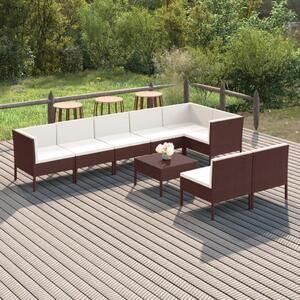 Maison Exclusive – 9-dielna záhradná súprava s vankúšmi z polyrotangu v hnedej farbe