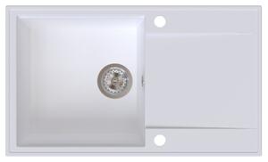 Sink Quality Sink55, kuchynský granitový drez 780x460x215 mm + chrómový sifón, biela, SKQ-SINK.W.1KDOL.X