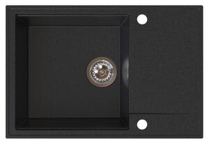 Sink Quality Sink55, kuchynský granitový drez 680x460x215 mm + chrómový sifón, grafitová, SKQ-SINK.G.1KDO.X