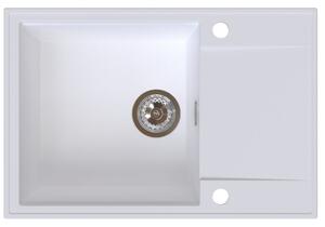 Sink Quality Sink55, kuchynský granitový drez 680x460x215 mm + chrómový sifón, biela, SKQ-SINK.W.1KDO.X