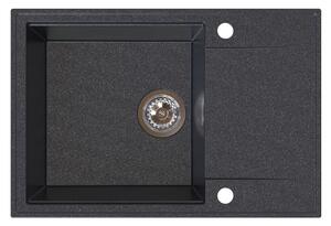 Sink Quality Sink55, kuchynský granitový drez 680x460x215 mm + chrómový sifón, čierna škvrnitá, SKQ-SINK.B.1KDO.X