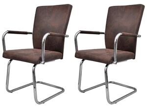 Jedálenské stoličky, perová kostra 2 ks, hnedé, syntetická koža