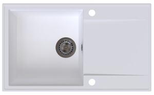 Sink Quality Sink55, kuchynský granitový drez 780x460x215 mm + grafitový sifón, biela, SKQ-SINK.W.1KDOL.XB