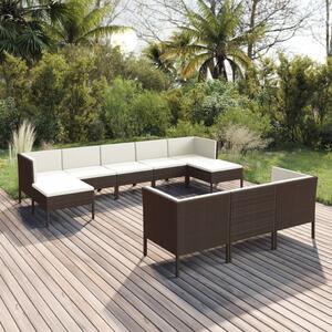 Maison Exclusive – 10-dielna záhradná súprava s vankúšmi z polyrotangu v hnedej farbe
