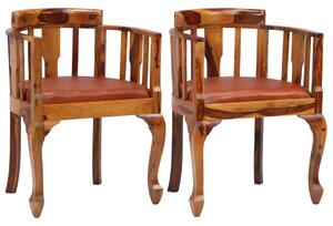 Jedálenské stoličky, 2 ks pravá koža a masívne sheeshamové drevo