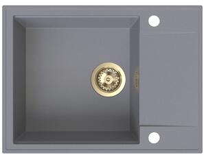 Sink Quality Sink55, kuchynský granitový drez 620x460x215 mm + zlatý sifón, šedá, SKQ-SINK.D.1KKO.XG