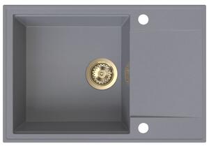 Sink Quality Sink55, kuchynský granitový drez 680x460x215 mm + zlatý sifón, šedá, SKQ-SINK.D.1KDO.XG