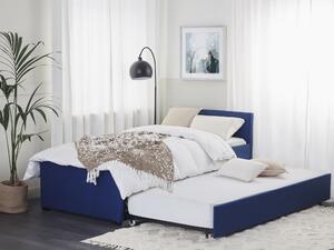 Rozkladacia posteľ modré látkové čalúnenie EU single size 90x200 cm posteľ pre hostí prístelka