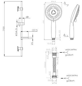 Invena Milos, sprchový stĺp na prísavky 70cm, 3-funkčná sprchová hlavica, chrómová , INV-AU-21-P01-L