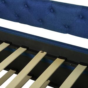 Rozkladacia posteľ modrá čalúnená EU single size 90x200 cm posteľ pre hostí s gombíkmi