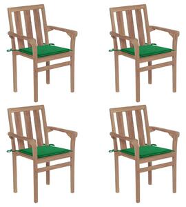 Stohovateľné záhradné stoličky s podložkami 4 ks tíkový masív