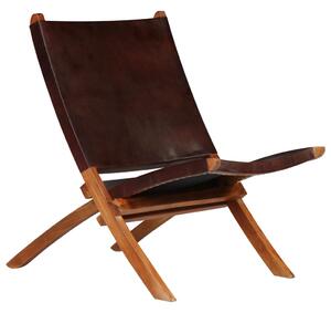 Skladacia relaxačná stolička, hnedá, pravá koža