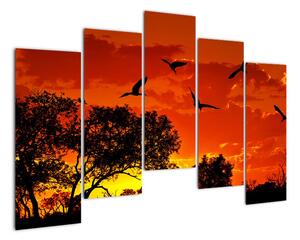 Obraz zapadajúceho slnka s vtákmi (Obraz 125x90cm)