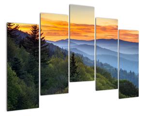 Obraz horskej krajiny pri západe slnka (Obraz 125x90cm)