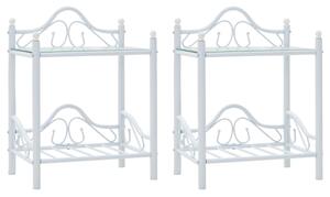 Nočné stolíky, 2 ks, oceľ a tvrdené sklo, 45x30,5x60 cm, biele