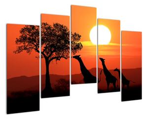 Obraz žirafy pri západe slnka (Obraz 125x90cm)