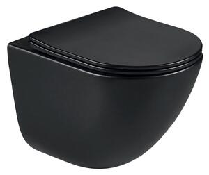 Erga Lily+, závesná WC misa 490x370x365mm, Rimless Tornado 2 + toaletné sedadlo s pomalým zatváraním, čierna matná, ERG-V03-LILY-TO2-BK