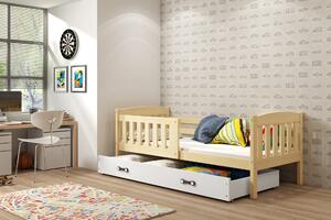Interbeds Jednolôžková posteľ Kubus2 prírodná 160x80 s matracom a šuplíkom - biela
