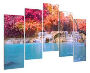 Obraz vodopádu a farebné prírody (Obraz 125x90cm)