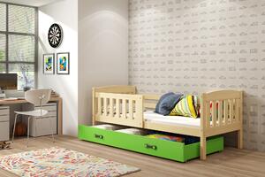 Interbeds Jednolôžková posteľ Kubus2 prírodná 190x90 s matracom a šuplíkom - zelená