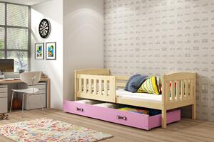 Interbeds Jednolôžková posteľ Kubus2 prírodná 160x80 s matracom a šuplíkom - ružová