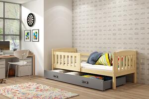 Interbeds Jednolôžková posteľ Kubus2 prírodná 160x80 s matracom a šuplíkom - grafitová