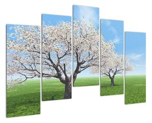 Obraz kvitnúceho stromu na jarné lúke (Obraz 125x90cm)