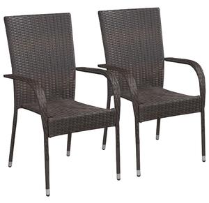 Stohovateľné záhradné stoličky 2 ks, polyratan, hnedé
