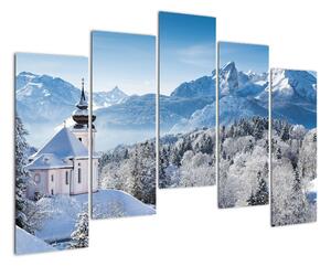 Kostol v horách - obraz zimnej krajiny (Obraz 125x90cm)