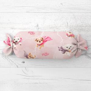 Biante Detský vankúš valec bonbon Sandra SA-650 Psí superhrdinovia na staroružovom 15x40 cm