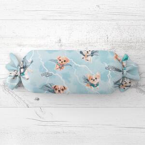 Biante Detský vankúš valec bonbon Sandra SA-651 Psí superhrdinovia na ľadovo modrom 15x40 cm