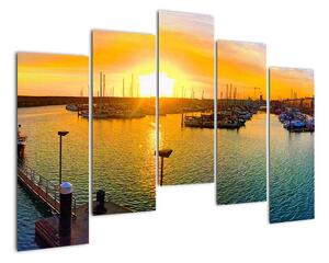Obraz prístavu pri zapadajúcom slnku (Obraz 125x90cm)