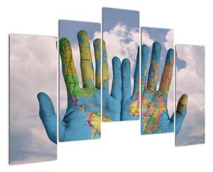 Obraz - mapa sveta na dlani (Obraz 125x90cm)