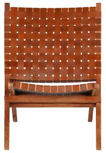 Skladacia stolička, prepletaný dizajn, hnedá, umelá koža