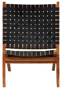 Skladacia stolička, prepletaný dizajn, čierna, umelá koža