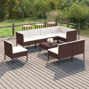 Maison Exclusive – 9-dielna záhradná súprava s vankúšmi z polyrotangu v hnedej farbe