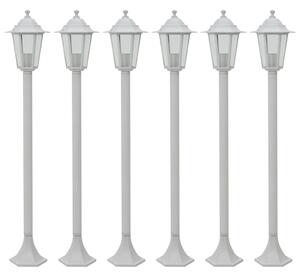 Záhradné stĺpové lampy 6 ks E27 110 cm hliníkové biele