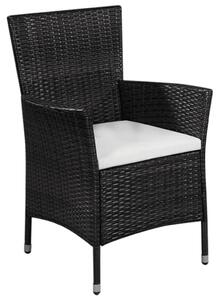 Vonkajšia stolička a taburetka s podložkami, polyratan, čierne