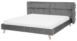 Posteľ sivá zamatové čalúnenie 180 x 200 cm prešívaná nohy zo svetlého dreva lamelový rošt nastaviteľné čelo moderný štýl spálňa
