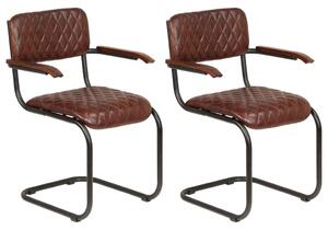 Jedálenské stoličky 2 ks s opierkami, hnedé, pravá koža