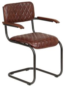 Jedálenské stoličky 2 ks s opierkami, hnedé, pravá koža