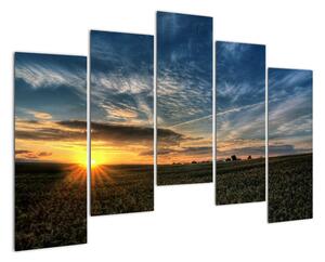 Západ slnka na poli - moderný obraz (Obraz 125x90cm)