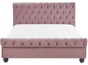Posteľný rám ružový zamatové čalúnenie čierne drevené nohy 140 x 200 dvojlôžková posteľ glamour štýl spálňa