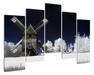 Veterný mlyn v zimnej krajine - obraz (Obraz 125x90cm)