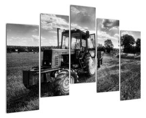 Čiernobiely obraz traktora (Obraz 125x90cm)