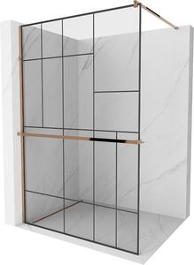 Mexen, Mexen Kioto+ ścianka prysznicowa z półką i relingiem 70 x 200 cm, transparent/czarny wzór 8 mm, różowe złoto - 800-070-121-60-78