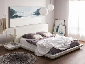 Biela drevená posteľ 180 x 200 cm s lamelovým roštom z imitácie kože borovice japonská moderna