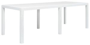 Záhradný stôl biely 220x90x72 cm plastový s ratanovým vzhľadom