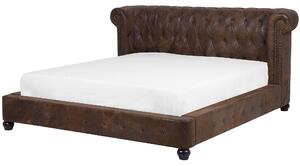 EU king size posteľ 160x200 cm imitácia kože hnedá posteľ s roštom čelo v štýle chesterfield klasická